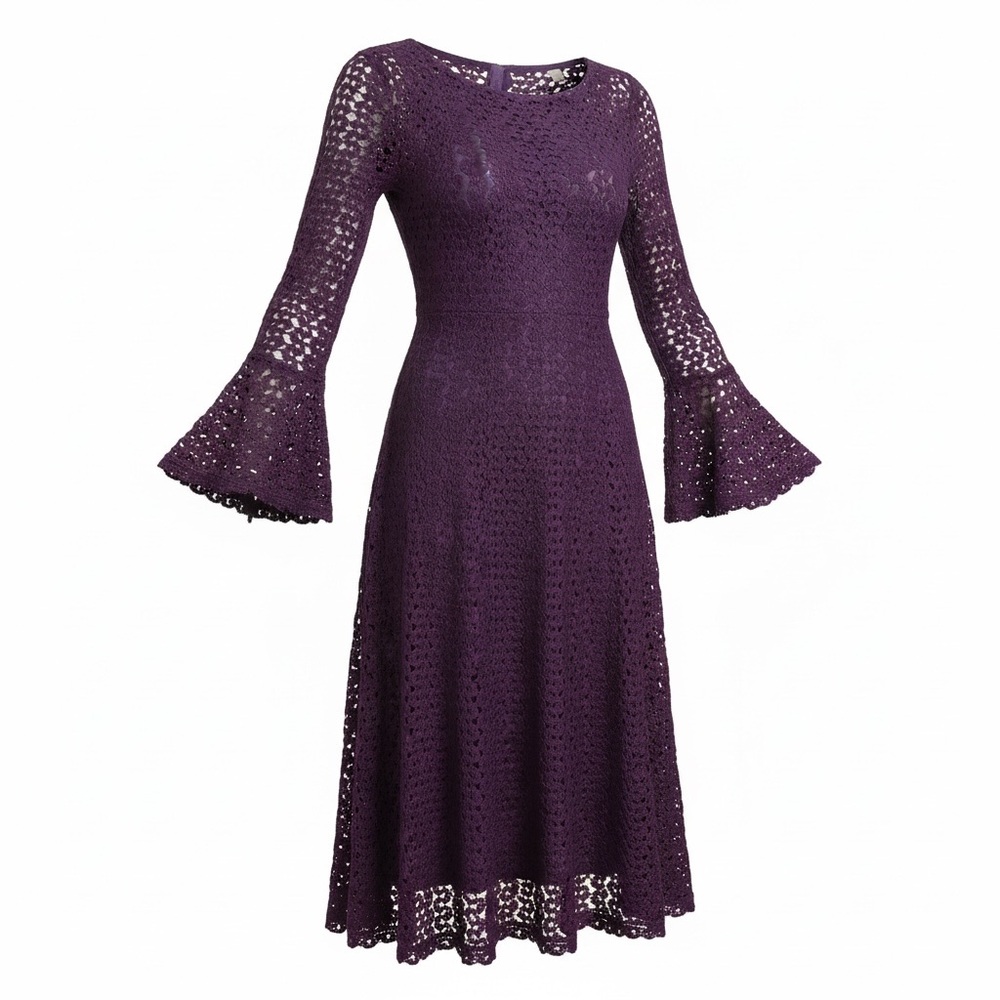 Rabbit Rabbit Rabbit Designs Plum Crochet Bell Sleeve Midi Dress 18